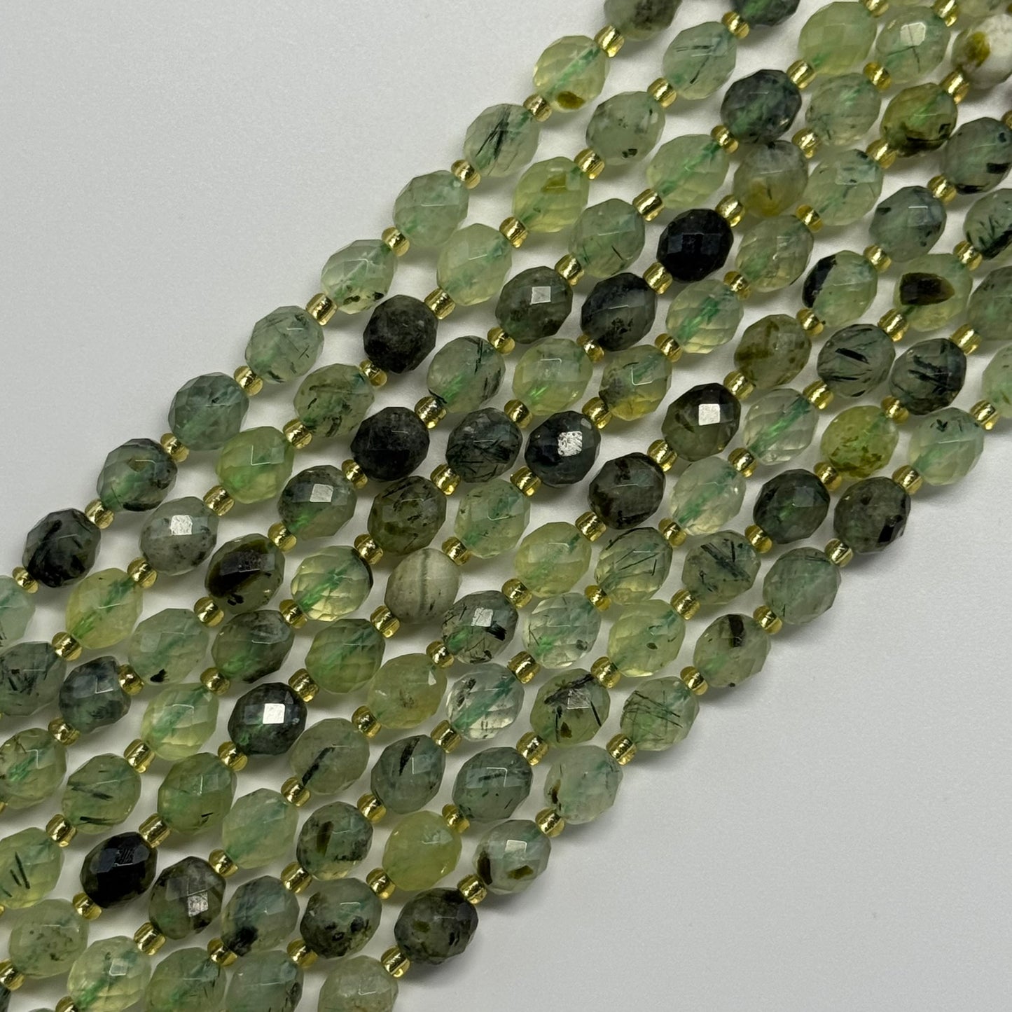 Prehnite Faceted Barrel Shaped Gemstone Beads - (AA Quality)