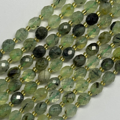 Prehnite Faceted Barrel Shaped Gemstone Beads - (AA Quality)