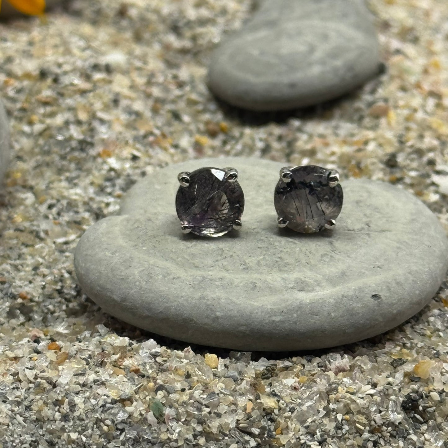 Handmade Round Sacred Seven Earrings in 925 Sterling Silver - Prong Set Style