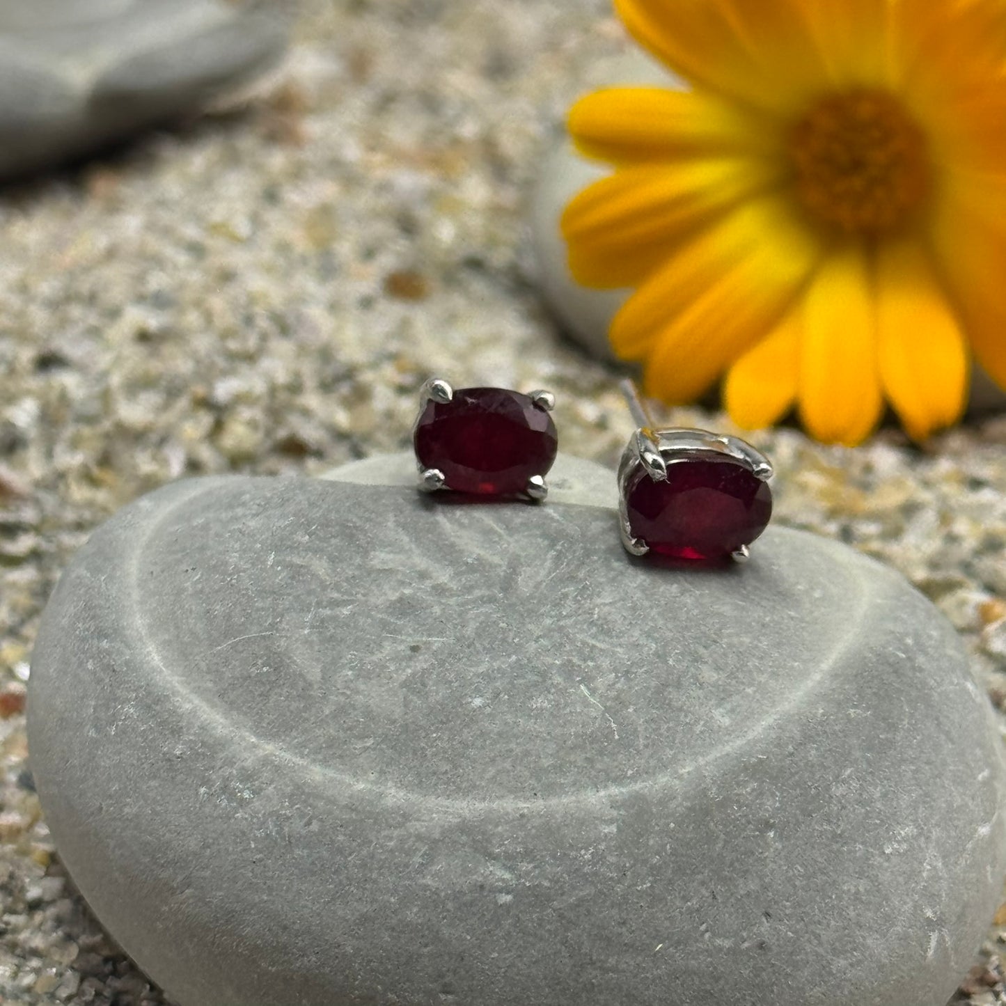 Handmade Glass Filled Oval Ruby Earrings in 925 Sterling Silver - Prong Set Style