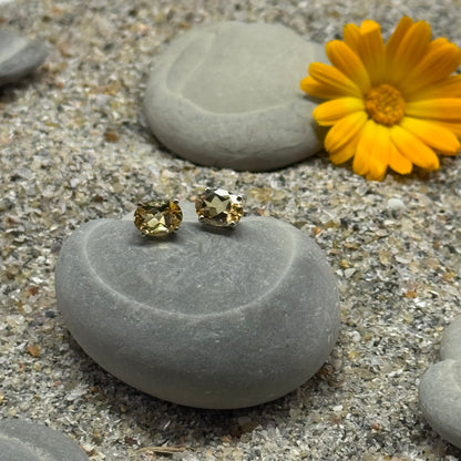 Handmade Oval Citrine Earrings in 925 Sterling Silver - Prong Set Style