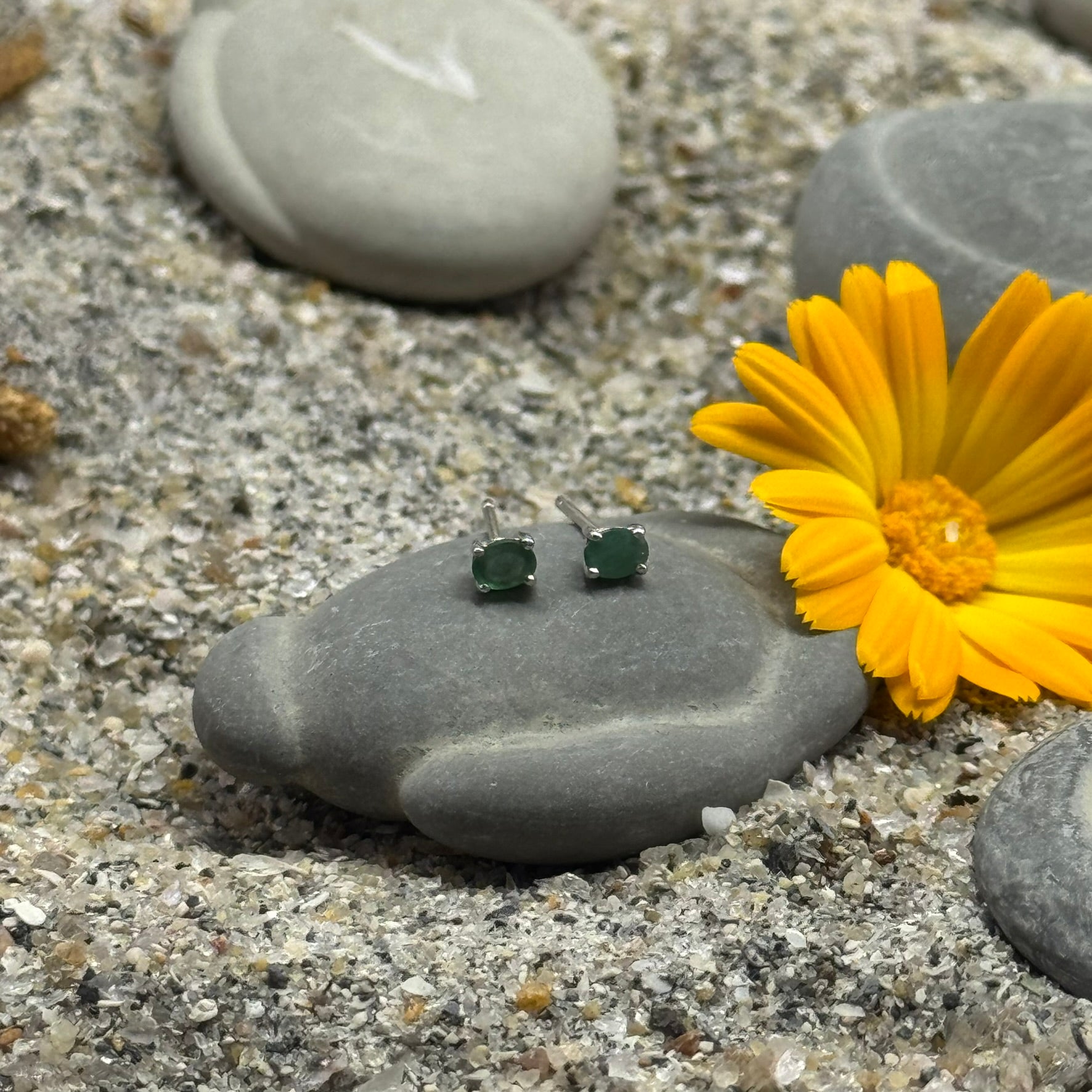 Handmade Oval Emerald Earrings in 925 Sterling Silver - Prong Set Style