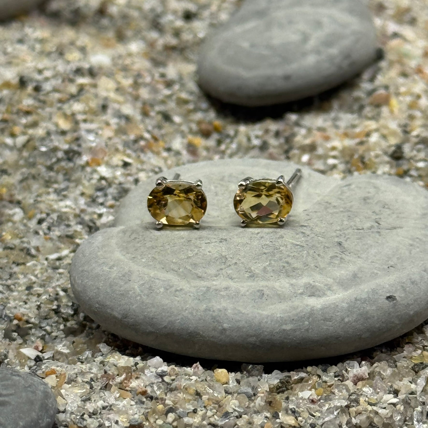 Handmade Oval Citrine Earrings in 925 Sterling Silver - Prong Set Style