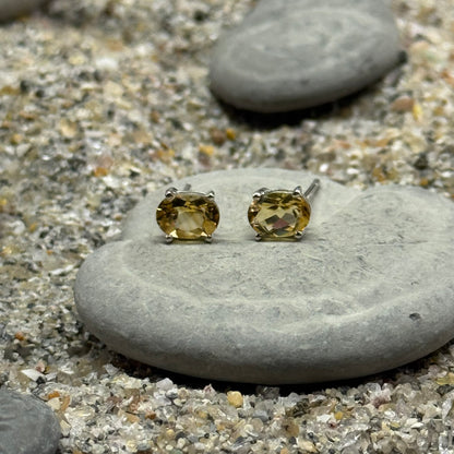 Handmade Oval Citrine Earrings in 925 Sterling Silver - Prong Set Style
