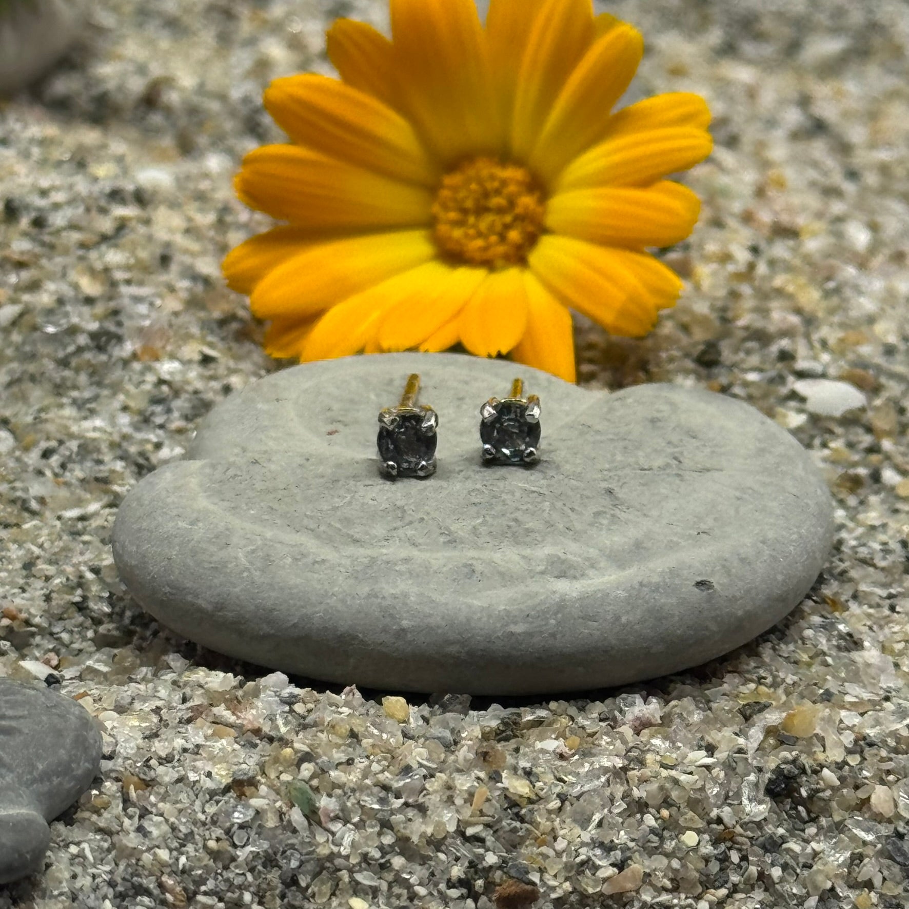 Handmade Round Sapphire Earrings in 925 Sterling Silver - Prong Set Style
