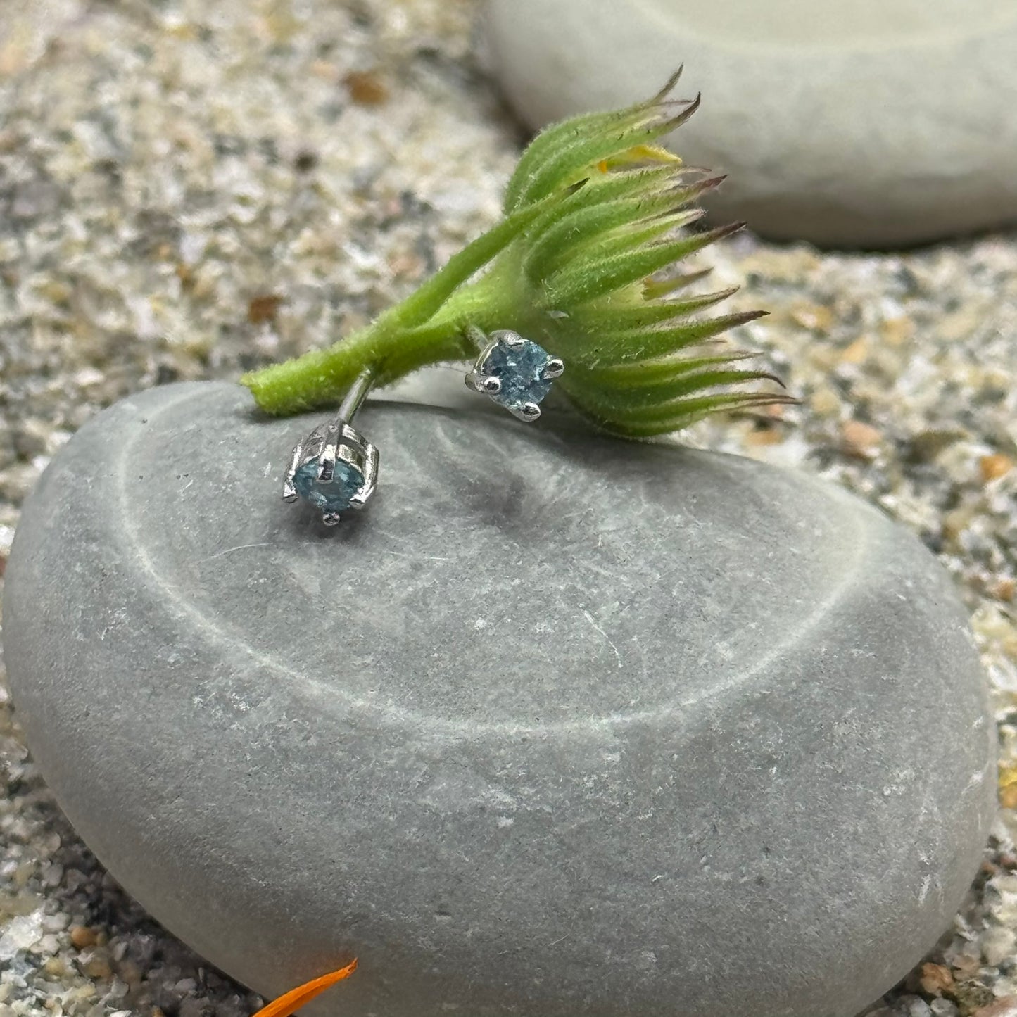 Handmade Round Sapphire Earrings in 925 Sterling Silver - Prong Set Style