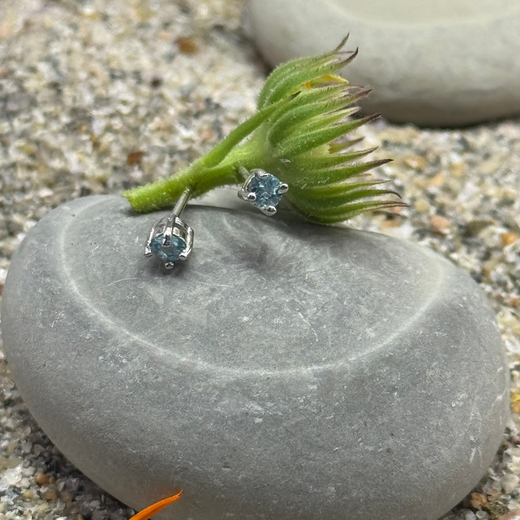 Handmade Round Sapphire Earrings in 925 Sterling Silver - Prong Set Style