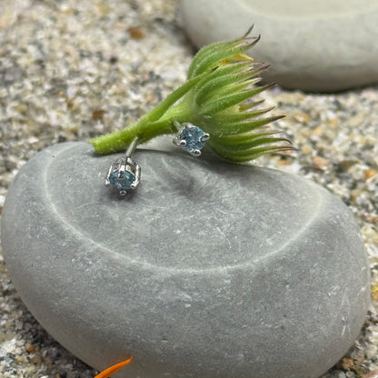 Handmade Round Sapphire Earrings in 925 Sterling Silver - Prong Set Style