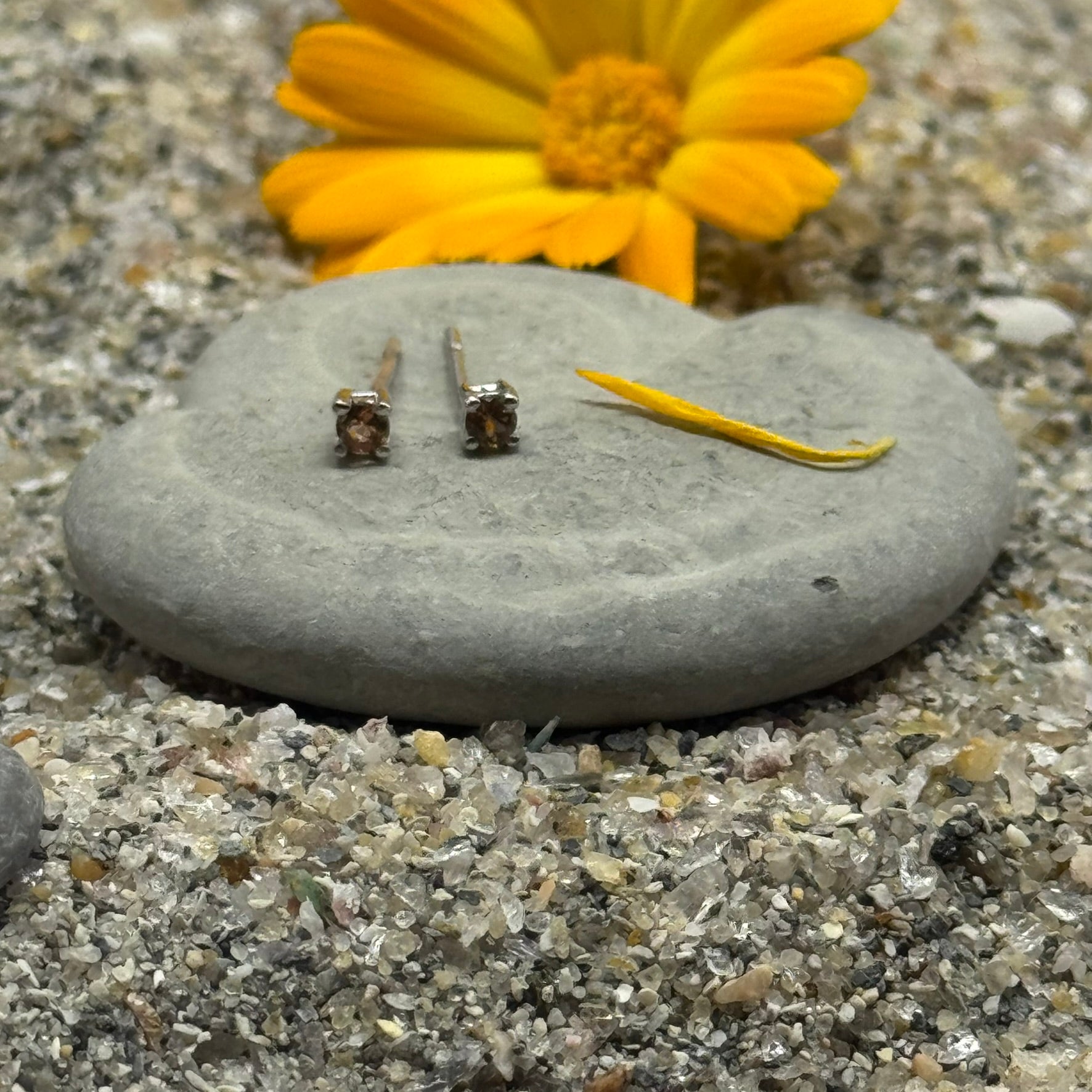 Handmade Round Andalusite Earrings in 925 Sterling Silver - Prong Set Style