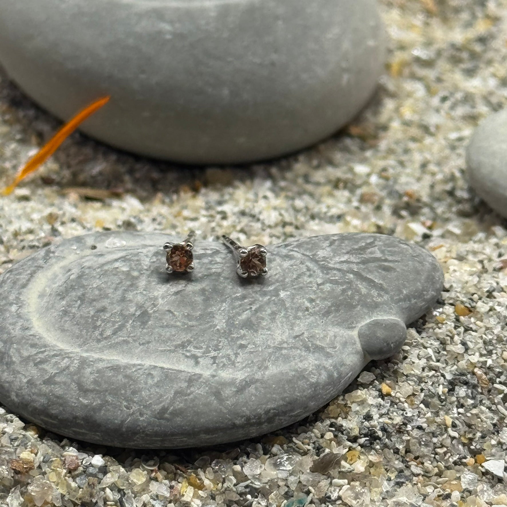 Handmade Round Andalusite Earrings in 925 Sterling Silver - Prong Set Style