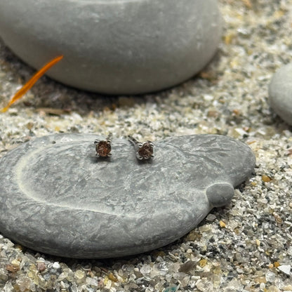 Handmade Round Andalusite Earrings in 925 Sterling Silver - Prong Set Style
