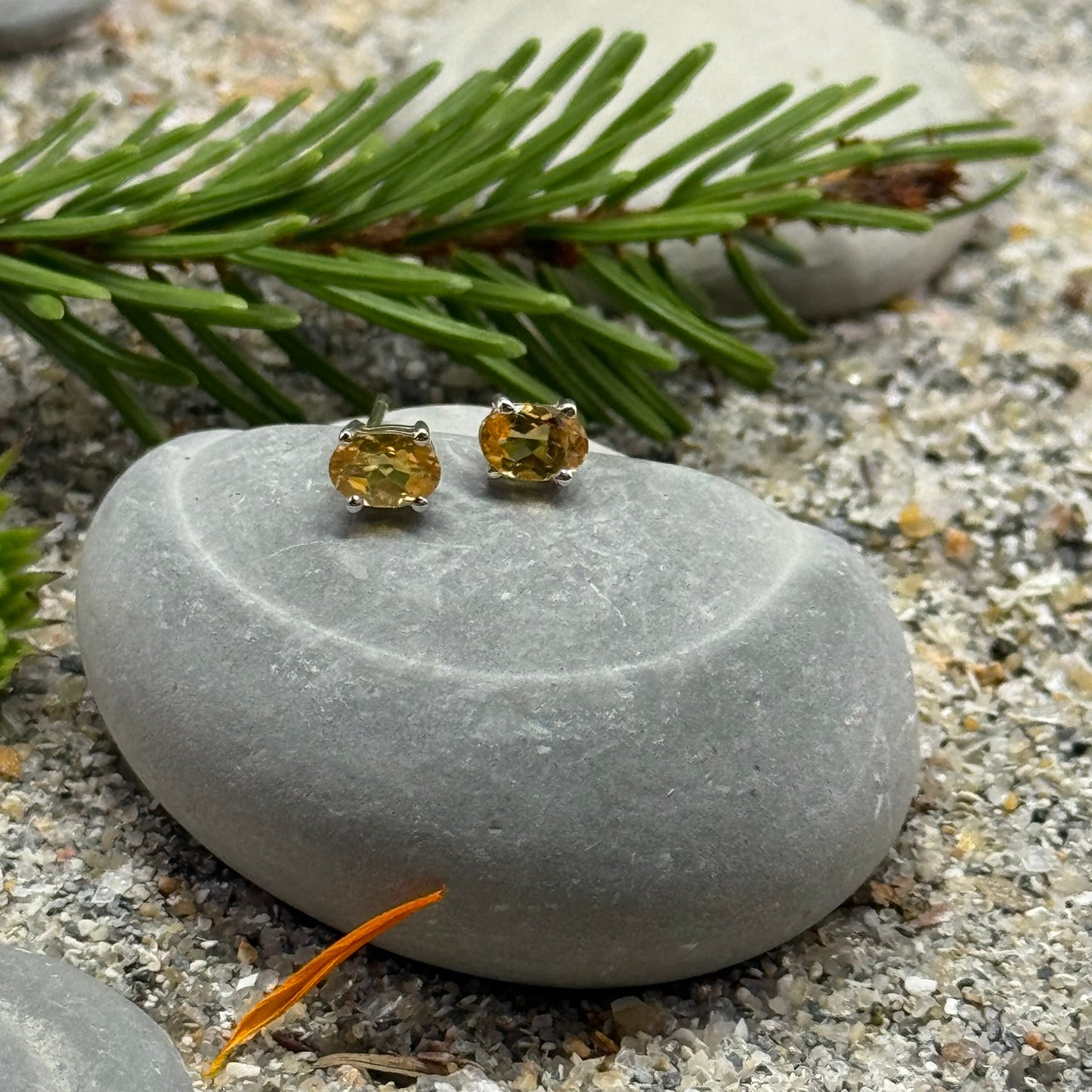 Handmade Oval Citrine Earrings in 925 Sterling Silver - Prong Set Style