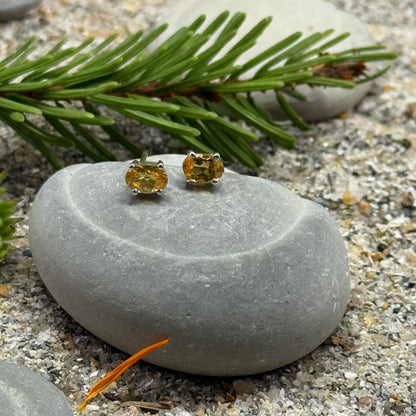 Handmade Oval Citrine Earrings in 925 Sterling Silver - Prong Set Style