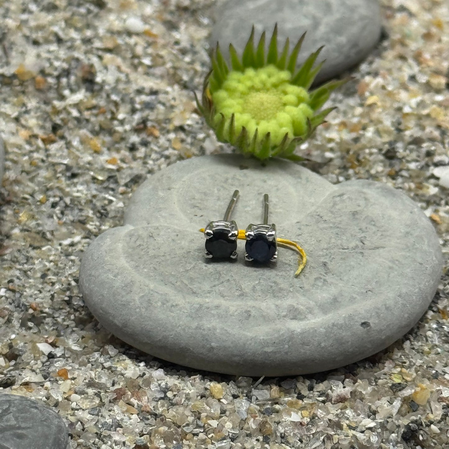 Handmade Round Sapphire Earrings in 925 Sterling Silver - Prong Set Style