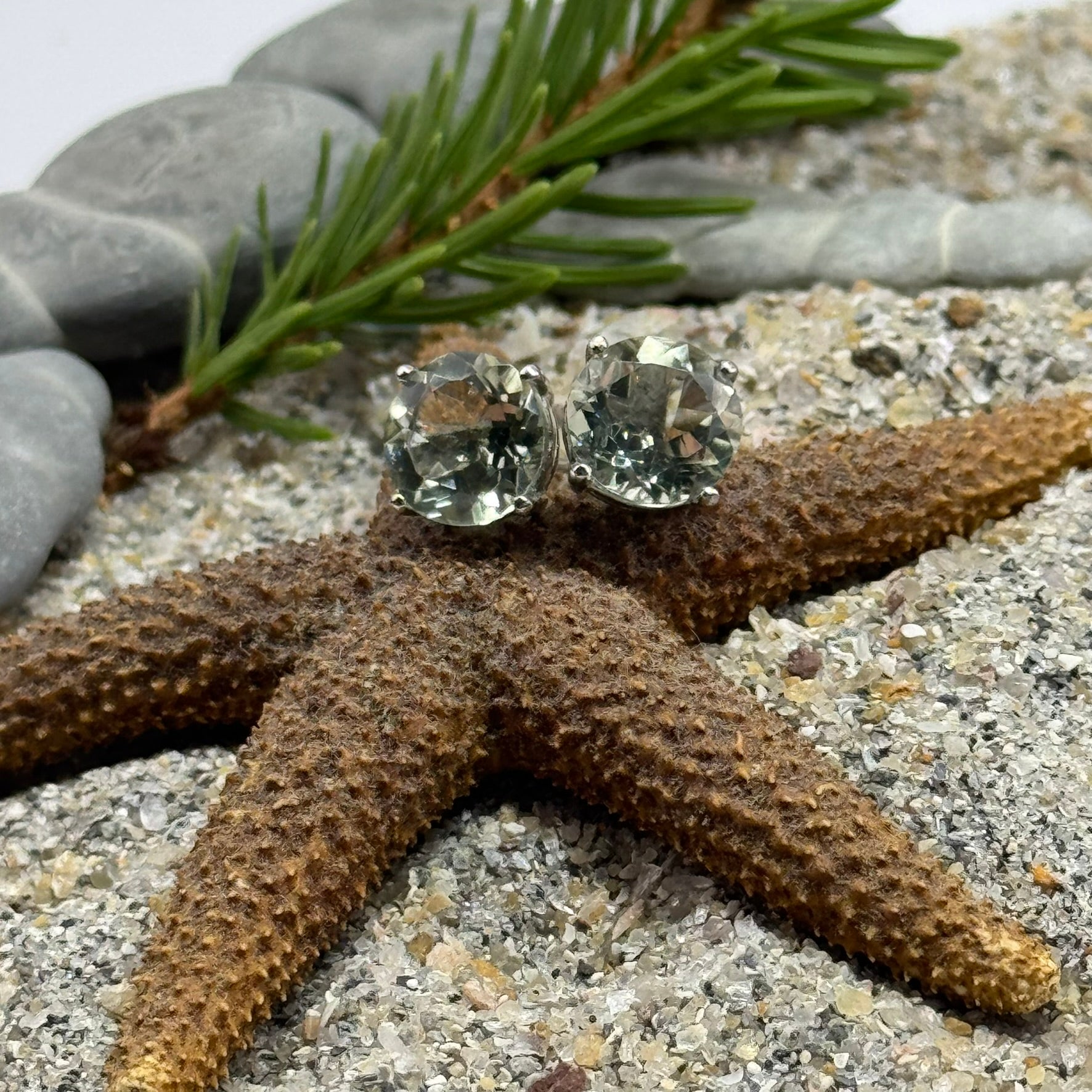 Handmade Round Presiolite Earrings in 925 Sterling Silver - Prong Set Style