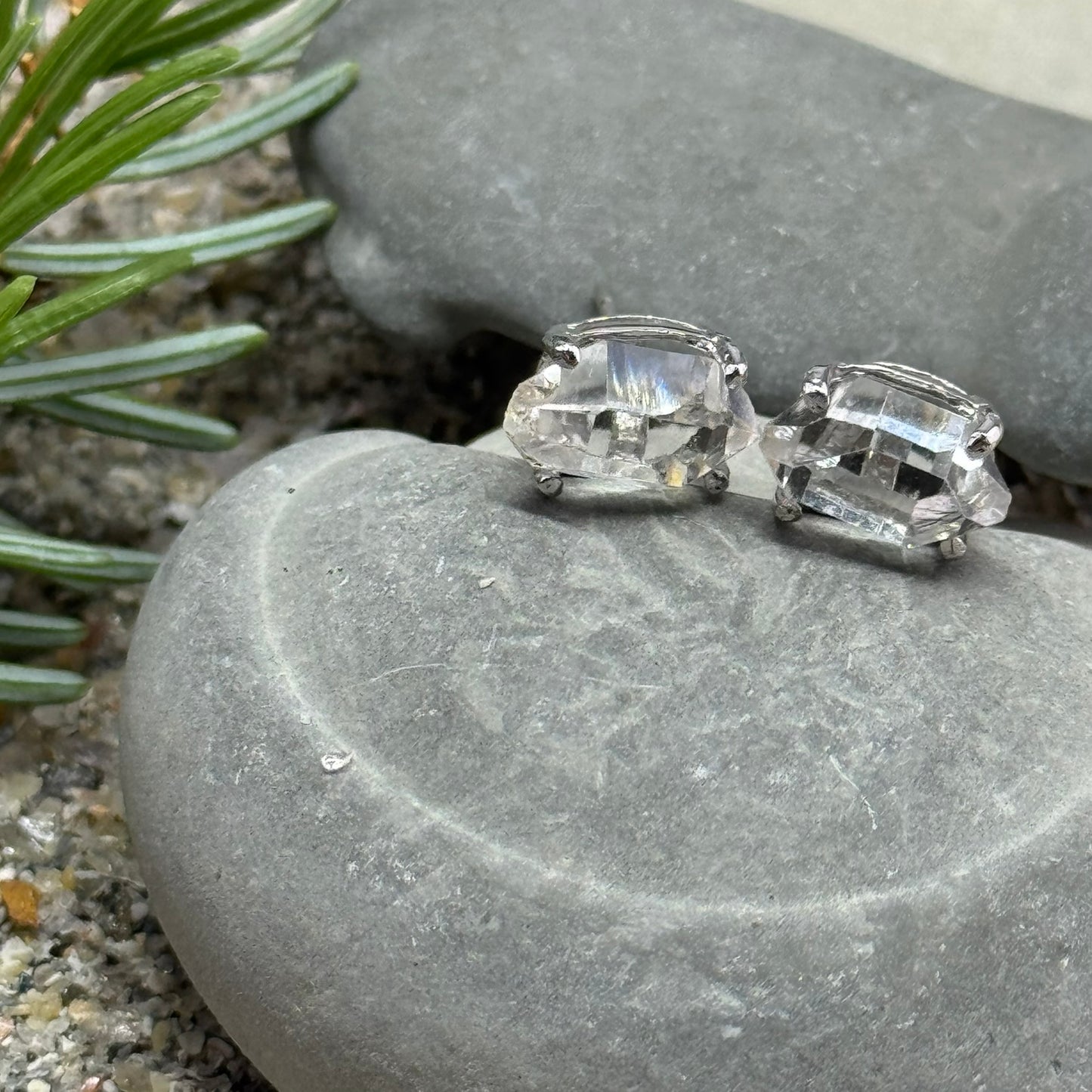 Handmade Oval Herkimer Diamond Earrings in 925 Sterling Silver - Prong Set Style