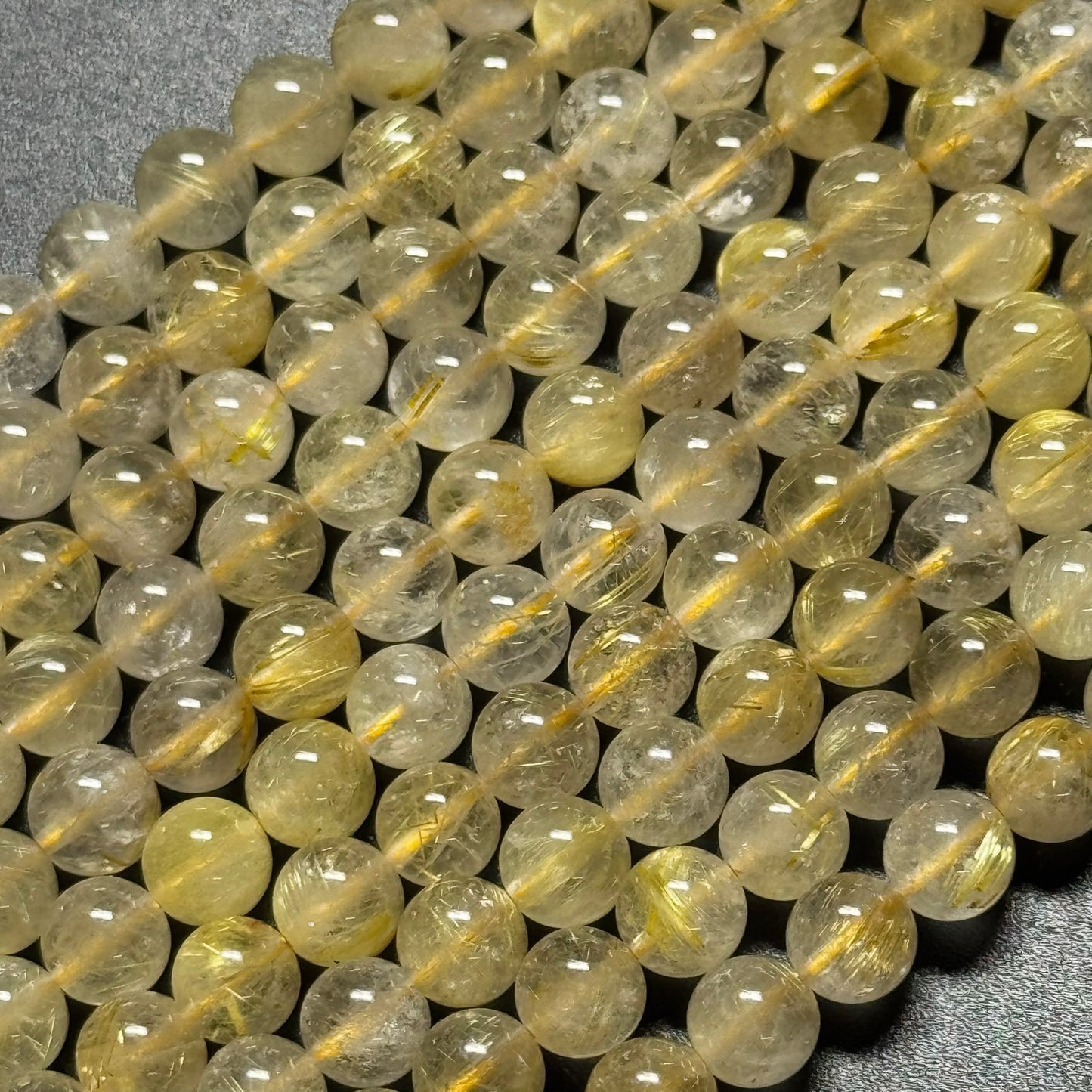 Golden Rutilated Quartz Polished Round Beads