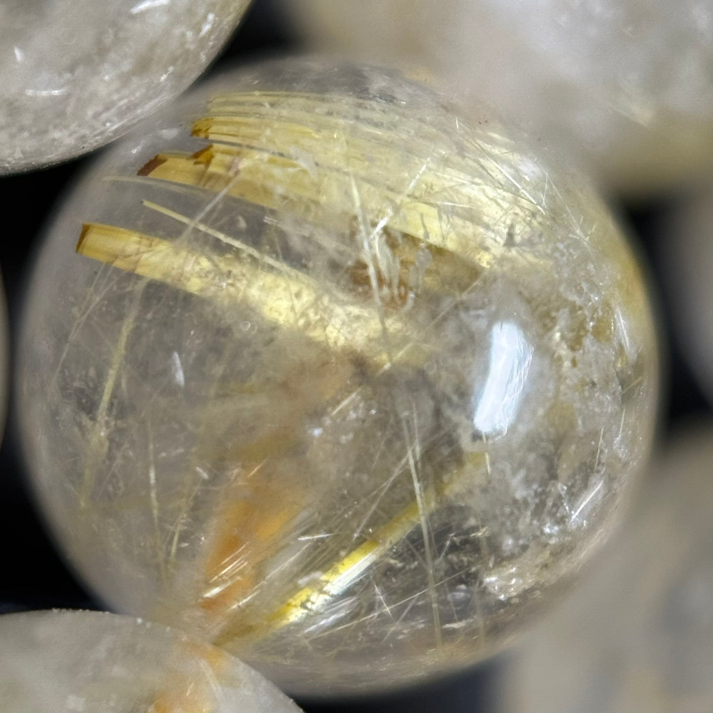 Golden Rutilated Quartz Polished Round Beads