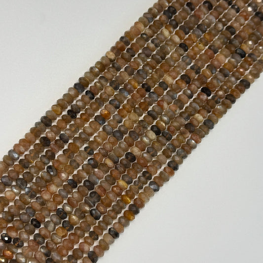 Sunstone Moonstone Faceted Rondelle Beads - (AA Quality)