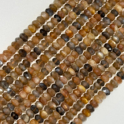Sunstone Moonstone Faceted Rondelle Beads - (AA Quality)
