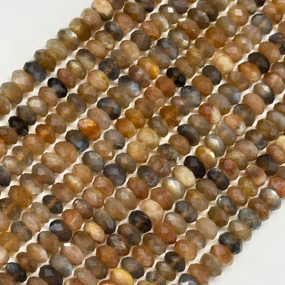 Sunstone Moonstone Faceted Rondelle Beads - (AA Quality)