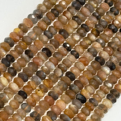 Sunstone Moonstone Faceted Rondelle Beads - (AA Quality)
