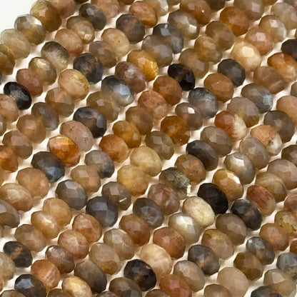 Sunstone Moonstone Faceted Rondelle Beads - (AA Quality)