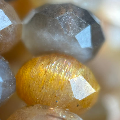Sunstone Moonstone Faceted Rondelle Beads - (AA Quality)
