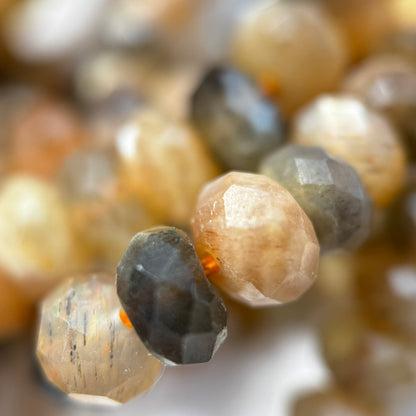 Sunstone Moonstone Faceted Rondelle Beads - (AA Quality)