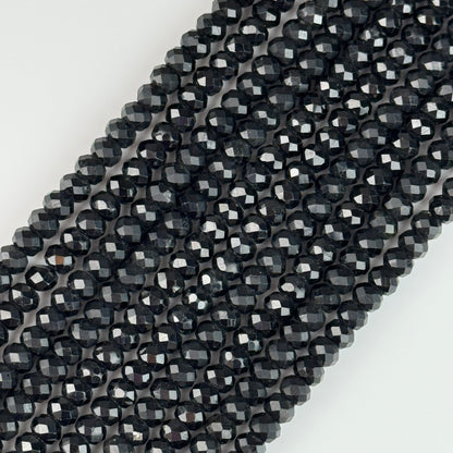 Faceted Black Tourmaline Beads - Rondelle Shape Beads