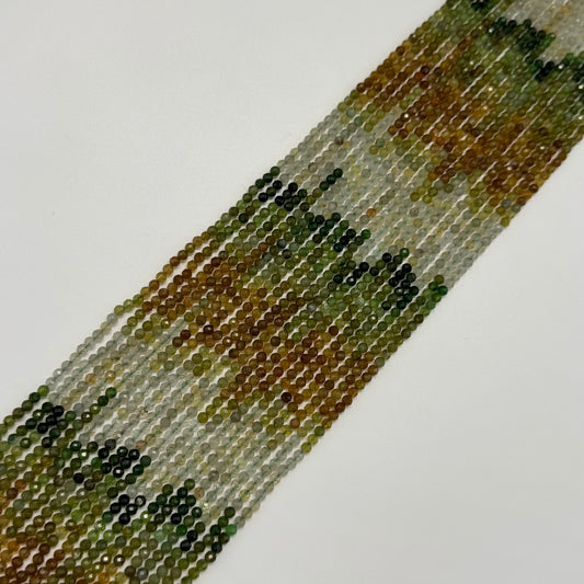 Faceted Multicolor Round Tourmaline Beads - (Green Tone - Pink & Blue)