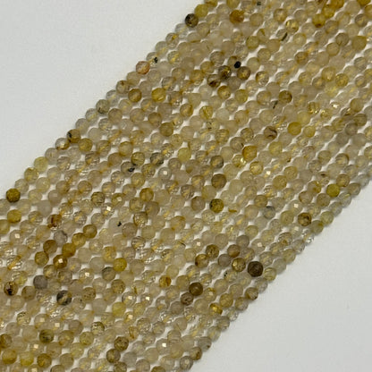 Rutilated Quartz Beads - Faceted Round Beads