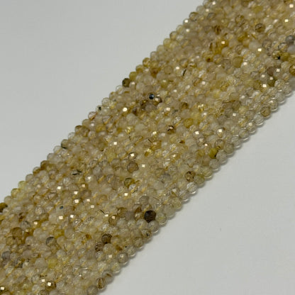 Rutilated Quartz Beads - Faceted Round Beads