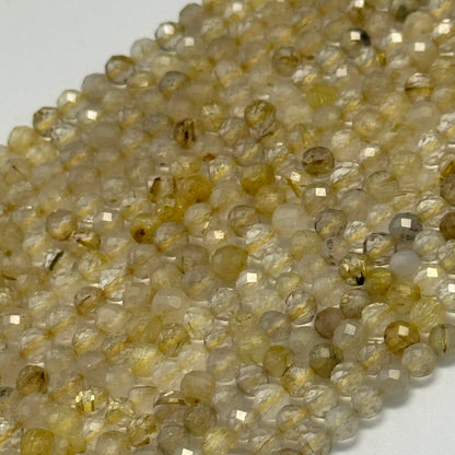 Rutilated Quartz Beads - Faceted Round Beads