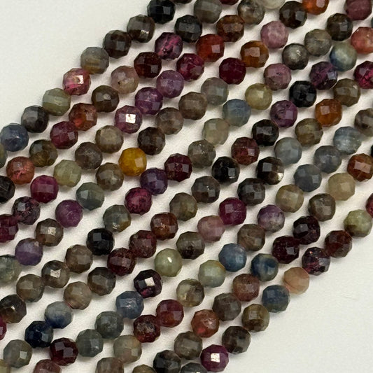 Ruby Sapphire Faceted Round Precious Stone Beads