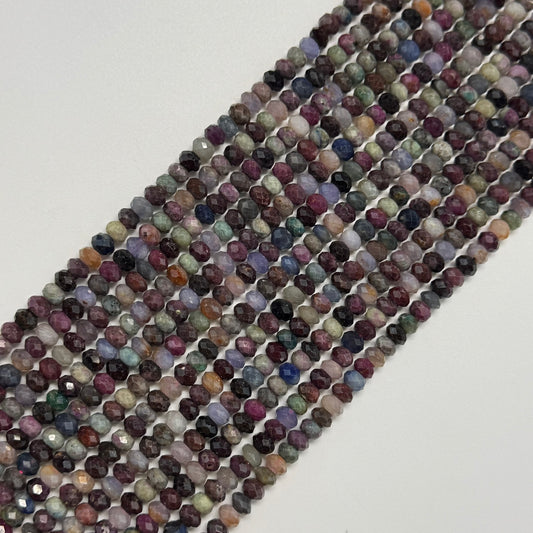 Ruby Sapphire Faceted Rondelle Precious Stone Beads - (A Quality)