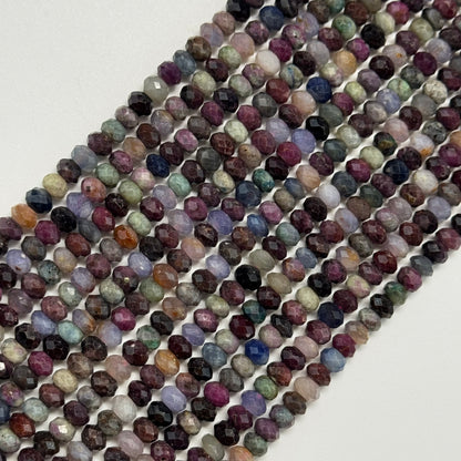 Ruby Sapphire Faceted Rondelle Precious Stone Beads - (A Quality)