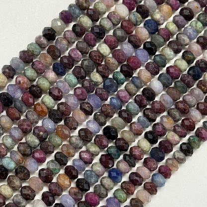 Ruby Sapphire Faceted Rondelle Precious Stone Beads - (A Quality)