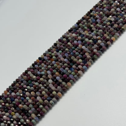 Ruby Sapphire Faceted Rondelle Precious Stone Beads - (A Quality)