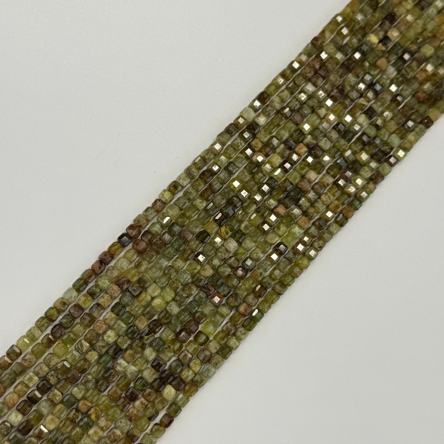 Green Garnet Faceted Square Beads