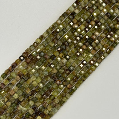 Green Garnet Faceted Square Beads