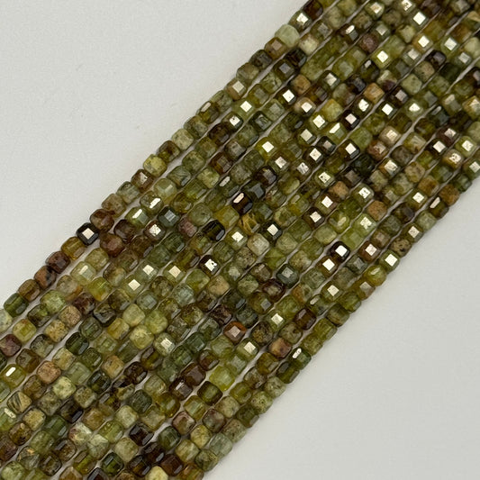 Green Garnet Faceted Square Beads