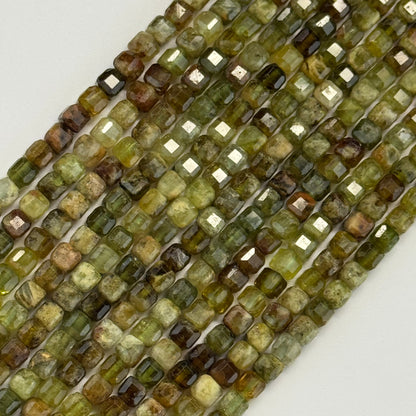 Green Garnet Faceted Square Beads
