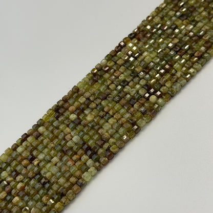 Green Garnet Faceted Square Beads