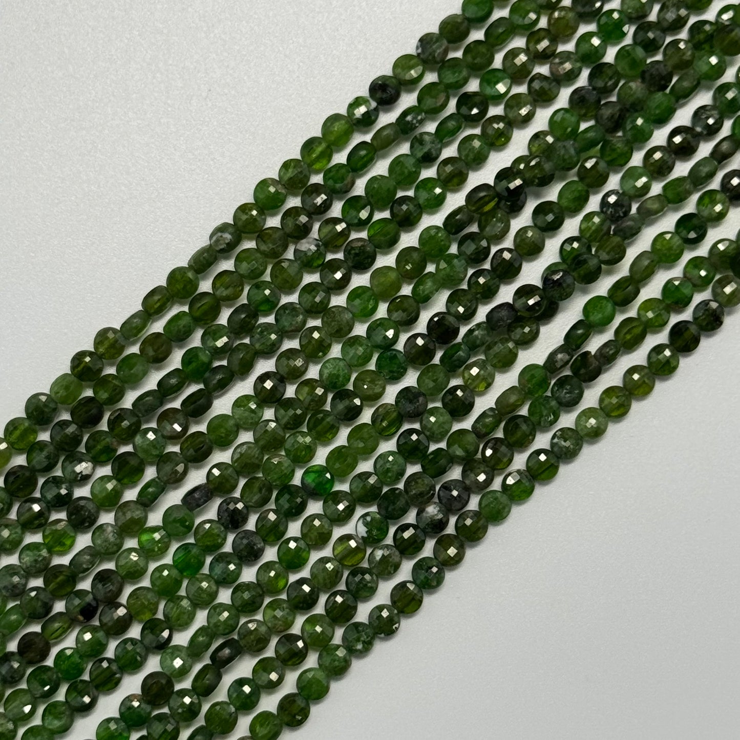 Diopside Faceted Beads - Lentil Shape