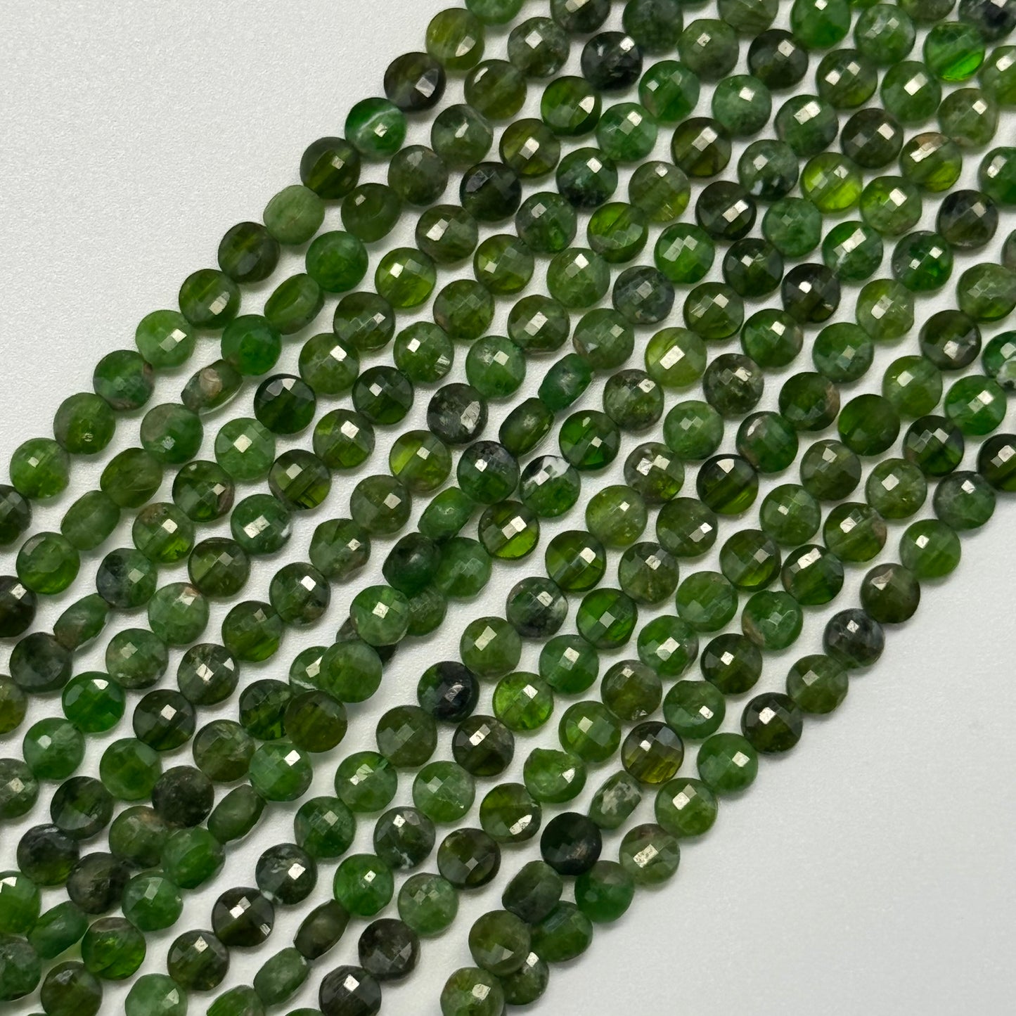Diopside Faceted Beads - Lentil Shape