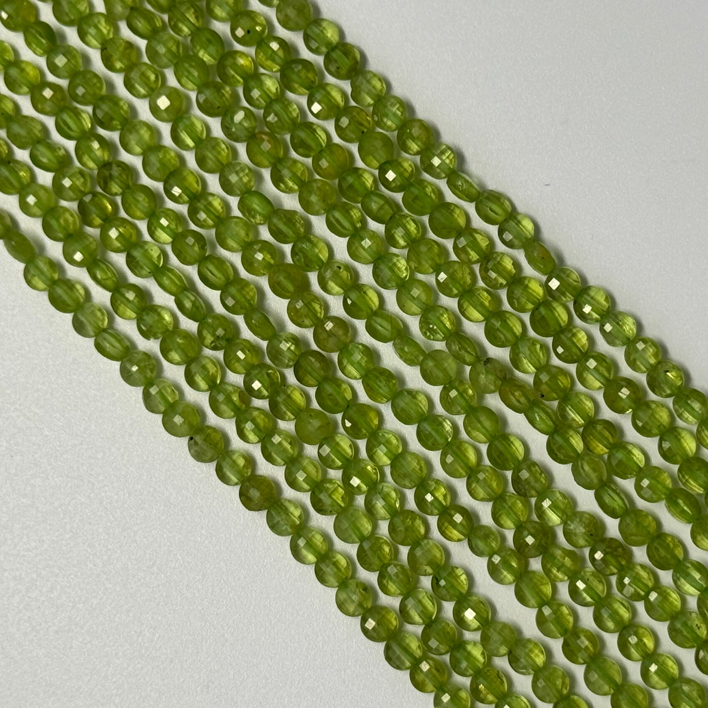 Peridot Lentil Faceted Gemstone Beads