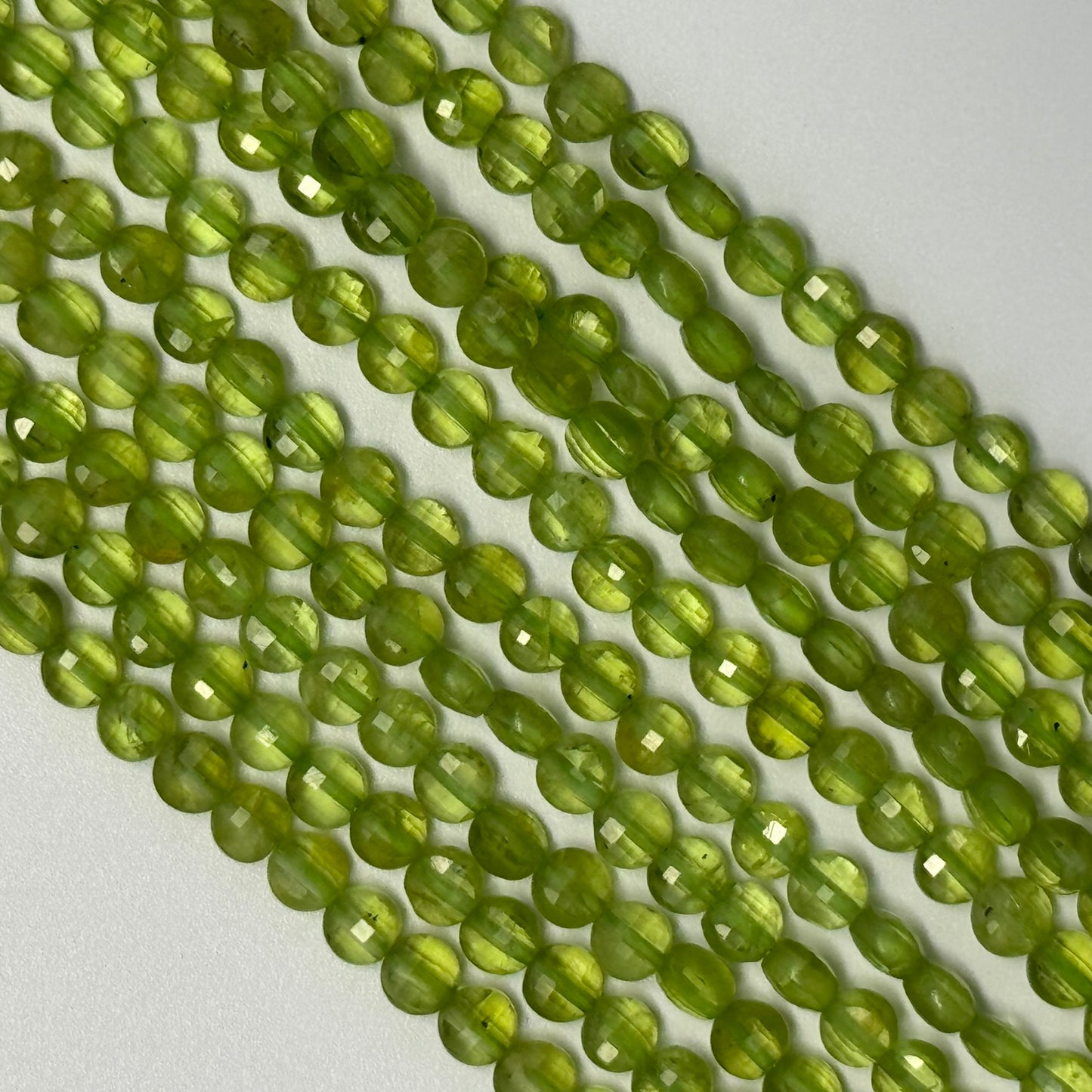 Peridot Lentil Faceted Gemstone Beads