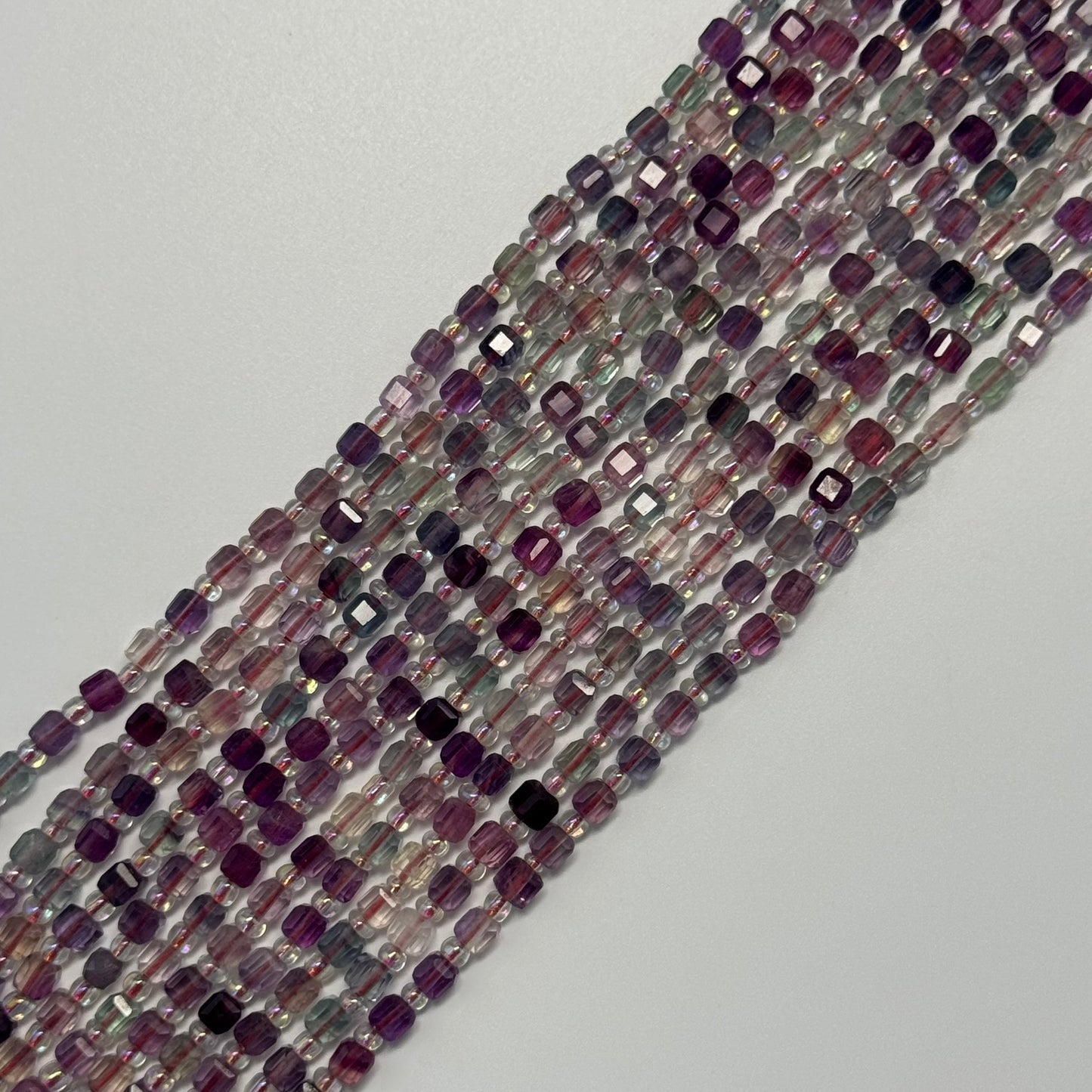 Faceted Fluorite Square Beads (AA Quality)