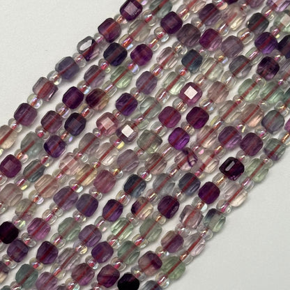 Faceted Fluorite Square Beads (AA Quality)